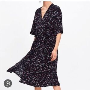 Zara Polka Dot Wrap Dress - Black